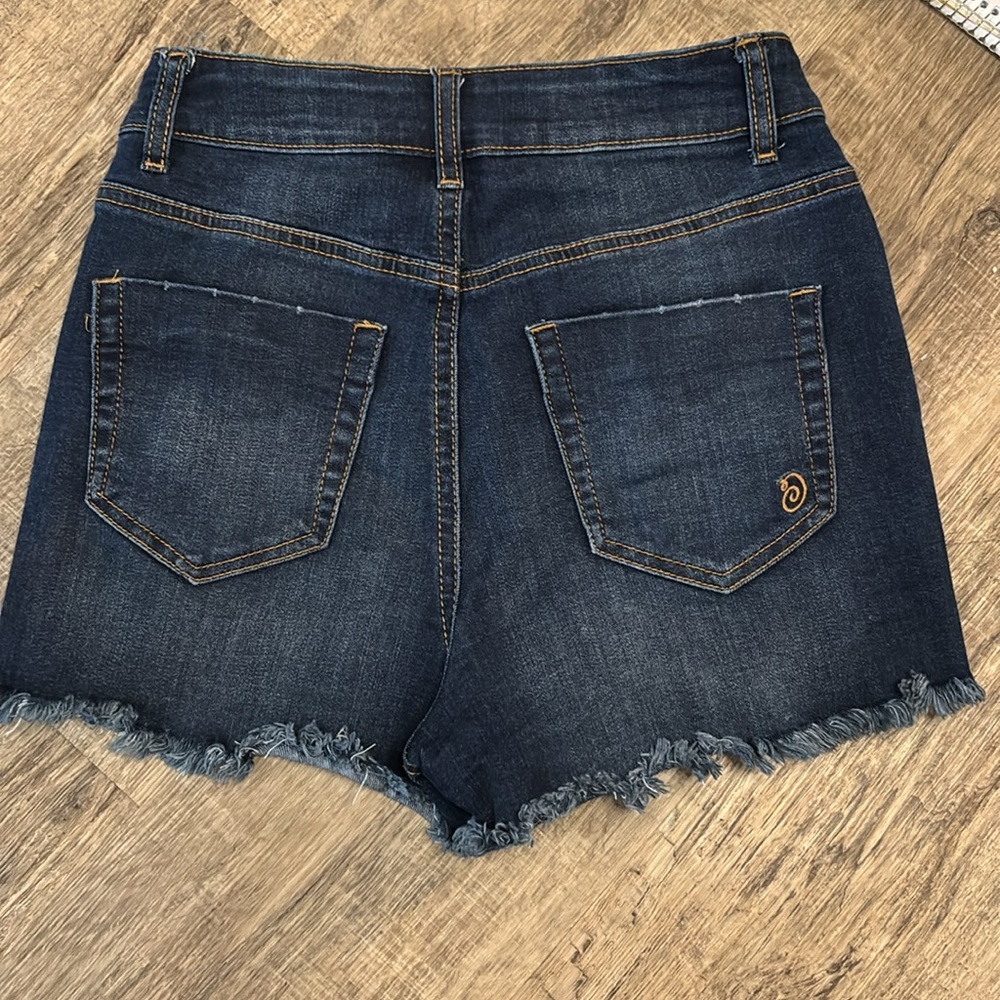 Super high waisted, indigo rain five button denim short ripped size 1 or 24 - Picture 6 of 8